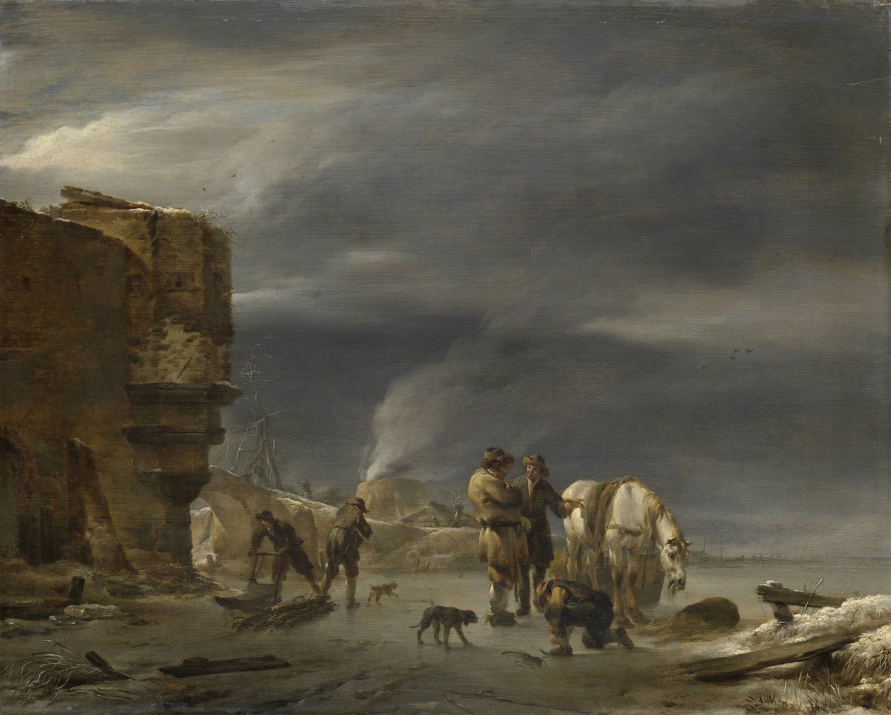 Sobre o gelo perto de uma cidade de Nicolaes Pietersz Berchem