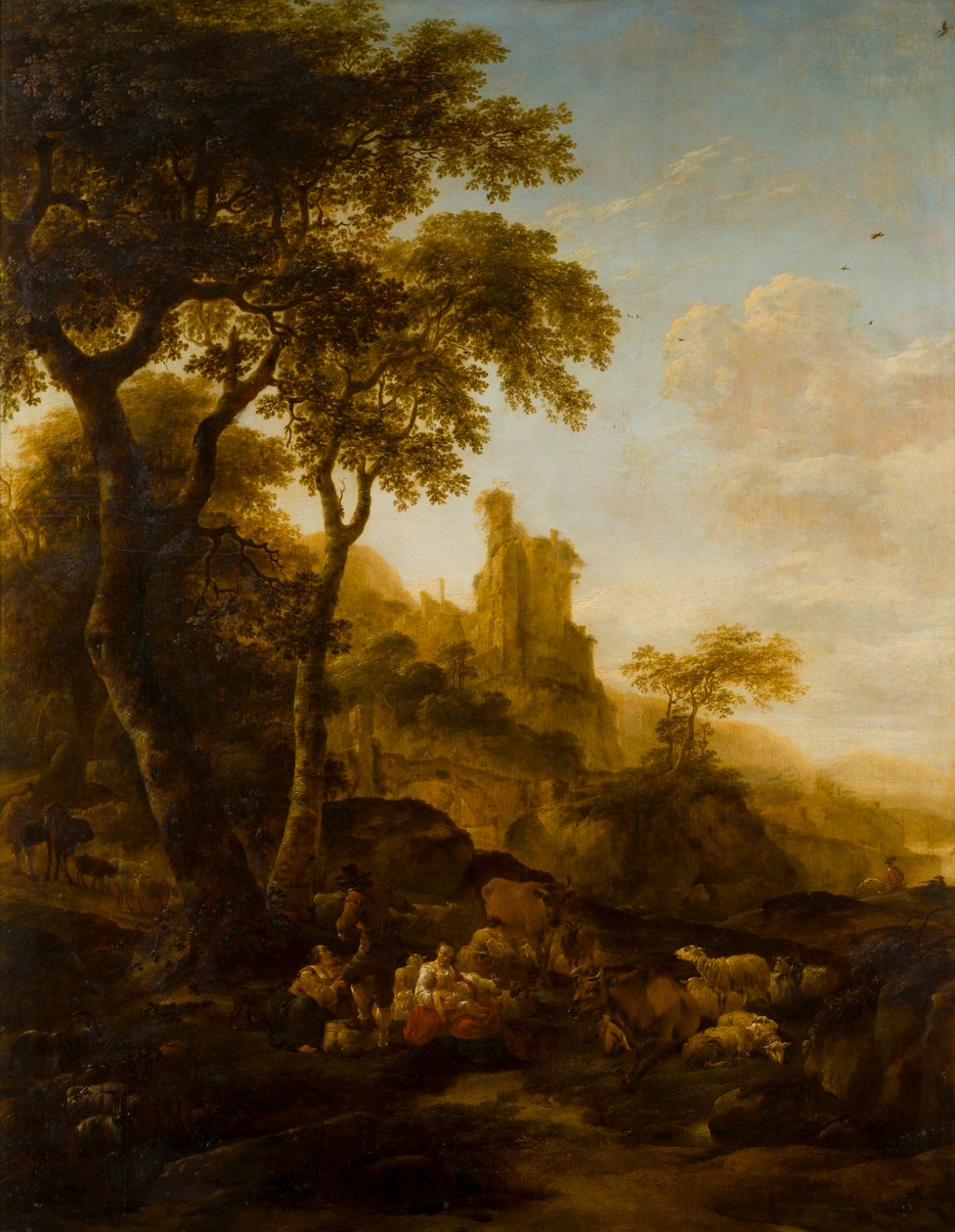 Paisagem Pastoral, c.1640-83 (óleo sobre painel) de Nicolaes Pietersz. Berchem
