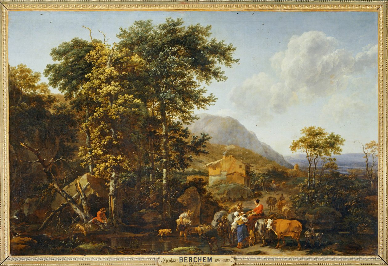Paisagem com árvore de grande porte ... de Nicolaes Pietersz. Berchem