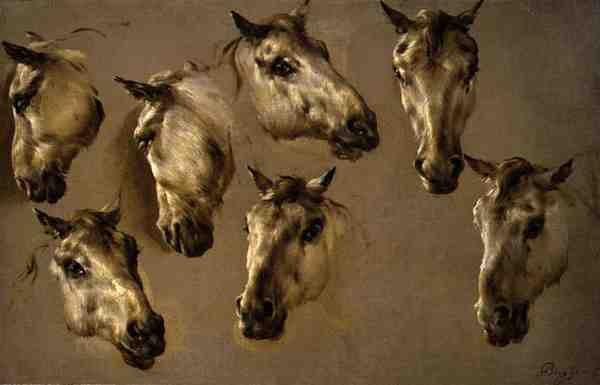 Esboços de Cabeças de Cavalos (óleo sobre tela) de Nicolaes Pietersz. Berchem
