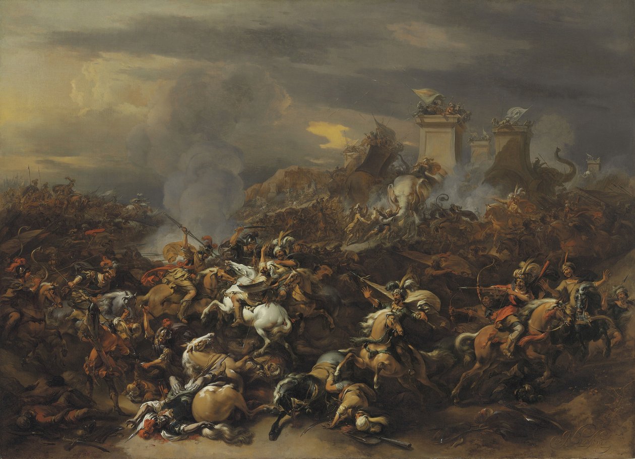 A batalha de Alexandre, o Grande, contra o rei Porus de Nicolaes Pietersz. Berchem