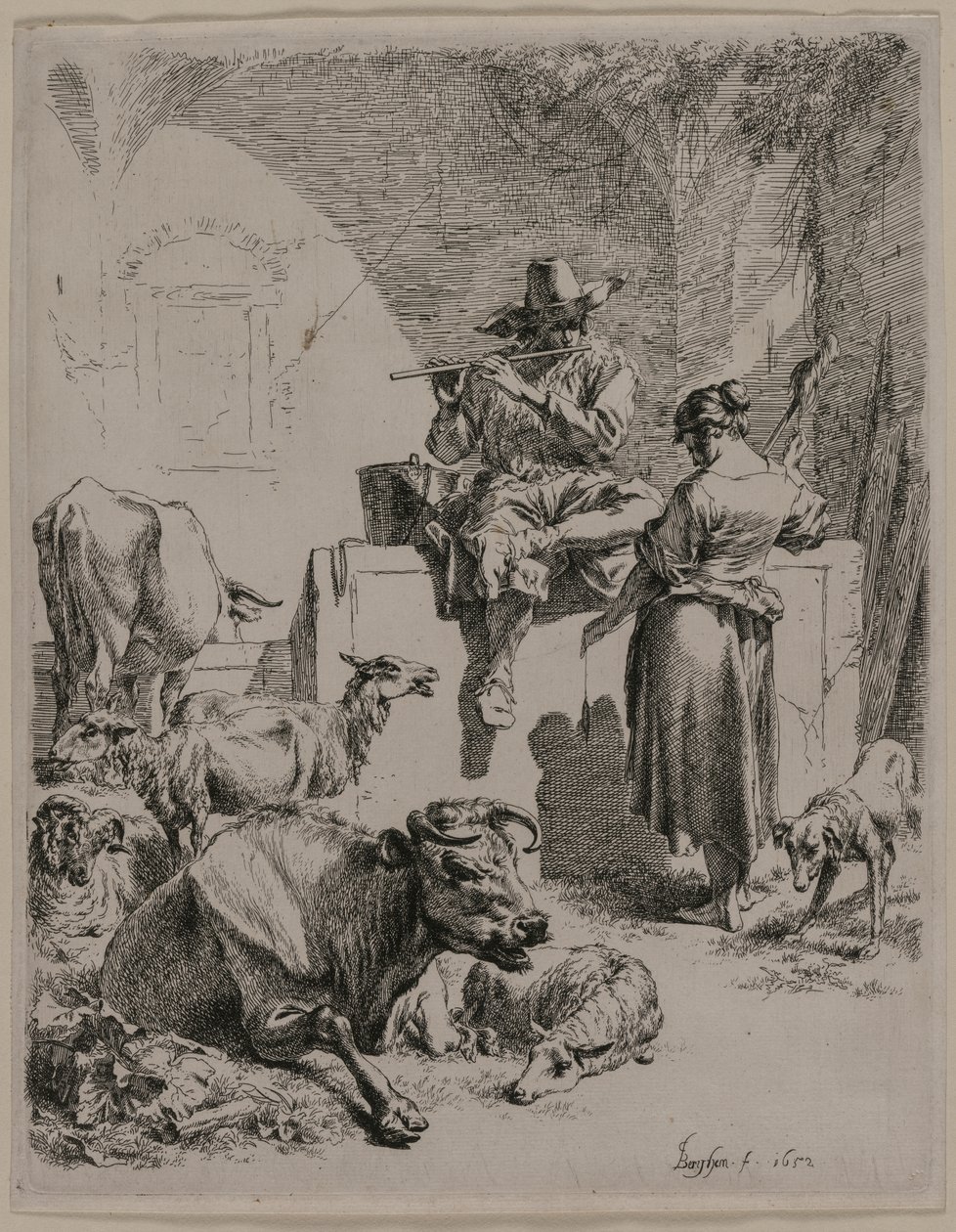 O Pastor Piping, 1652. de Nicolaes Pietersz. Berchem