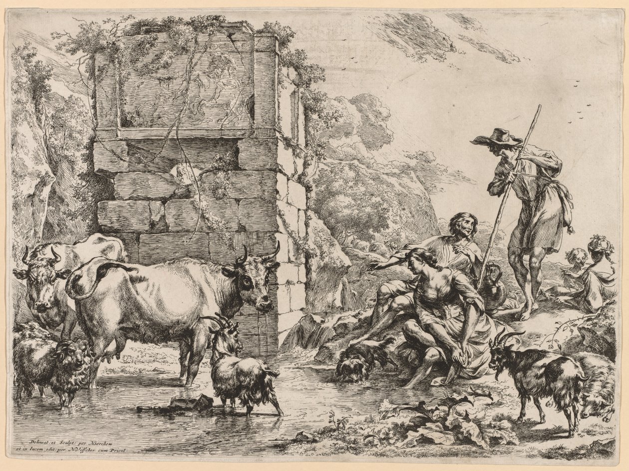 O lugar molhando. de Nicolaes Pietersz. Berchem