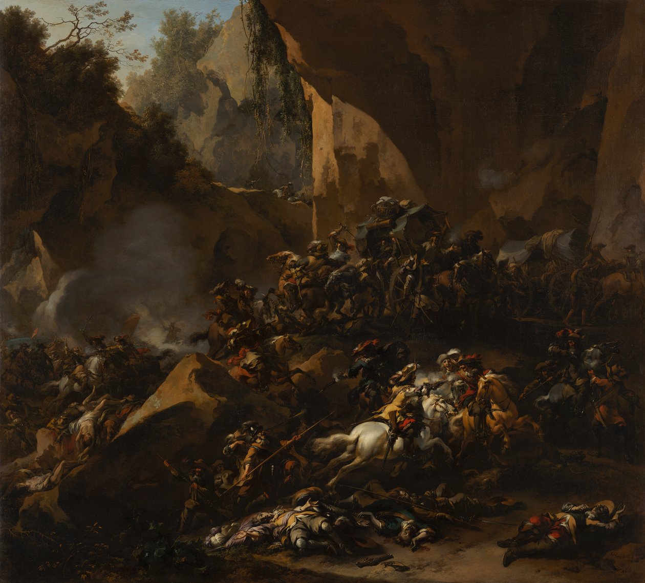 Viajantes emboscados por bandidos de Nicolaes Pietersz Berchem