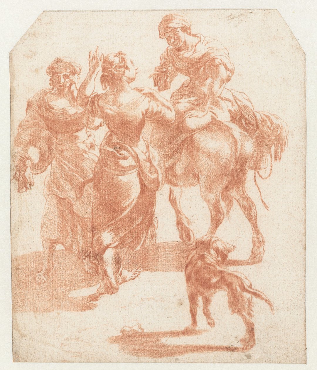 Duas mulheres andando e uma mulher em um burro de Nicolaes Pietersz Berchem