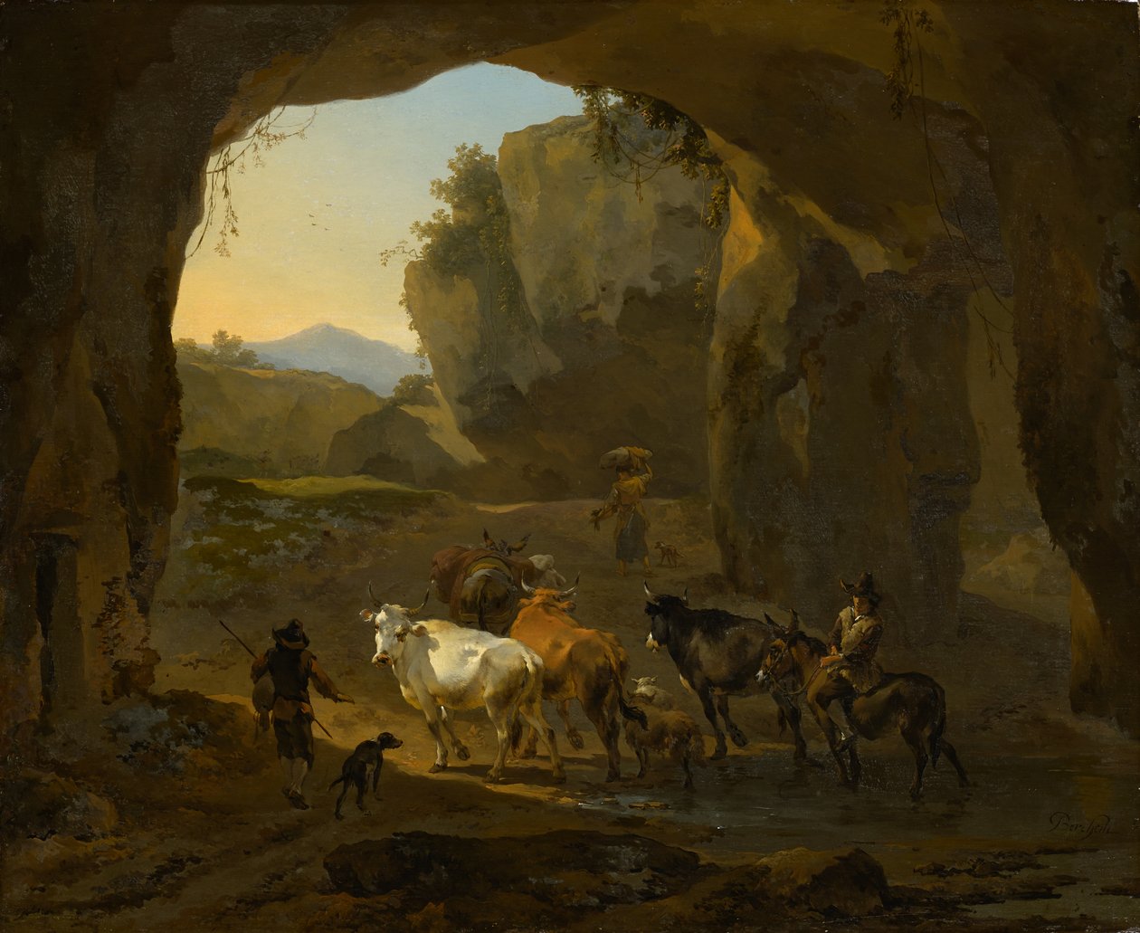 Vaqueiros em uma gruta de Nicolaes Pietersz. Berchem
