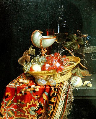 Uma Natureza Morta de Frutas numa Cesta e numa Taça Nautilus de Nicolaes Van Gelder
