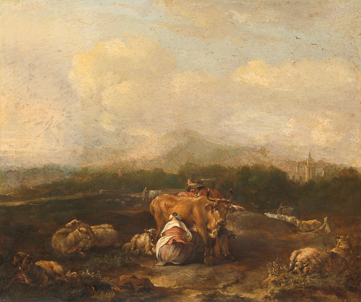 Paisagem Italiana com Gado de Nicolaes Van Helt Stockade