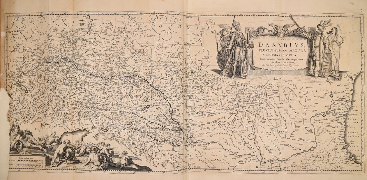 Danubius fluuius Europae maximus a fontibus ad ostia cum omnibus flumnibus ab utroque latere in illum defluentibus de Nicolaes Visscher