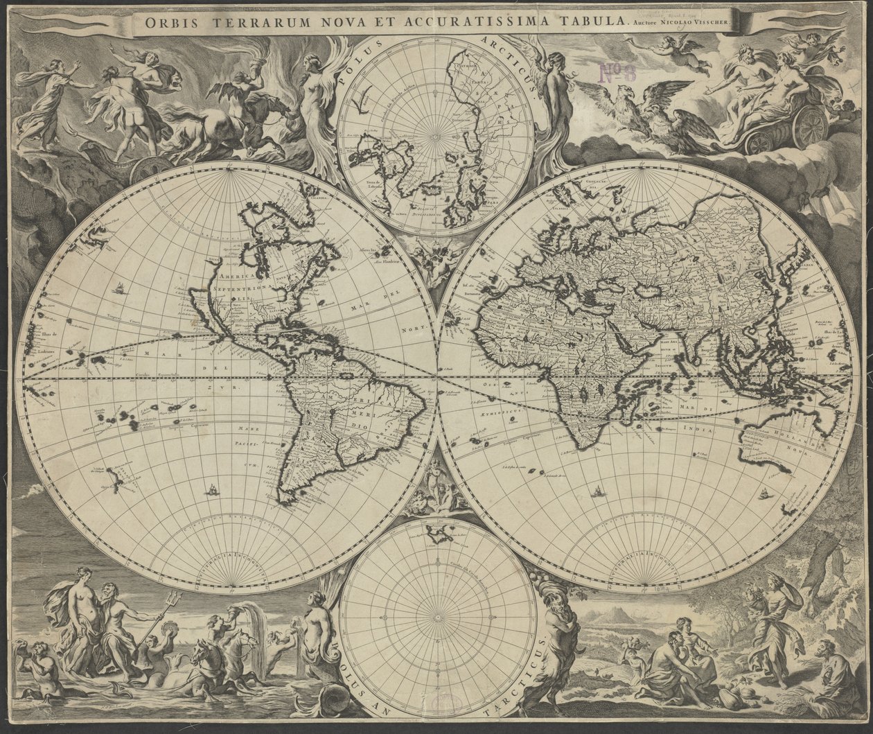Um mapa novo e exato do mundo, cerca de 1.690 de Nicolaes Visscher