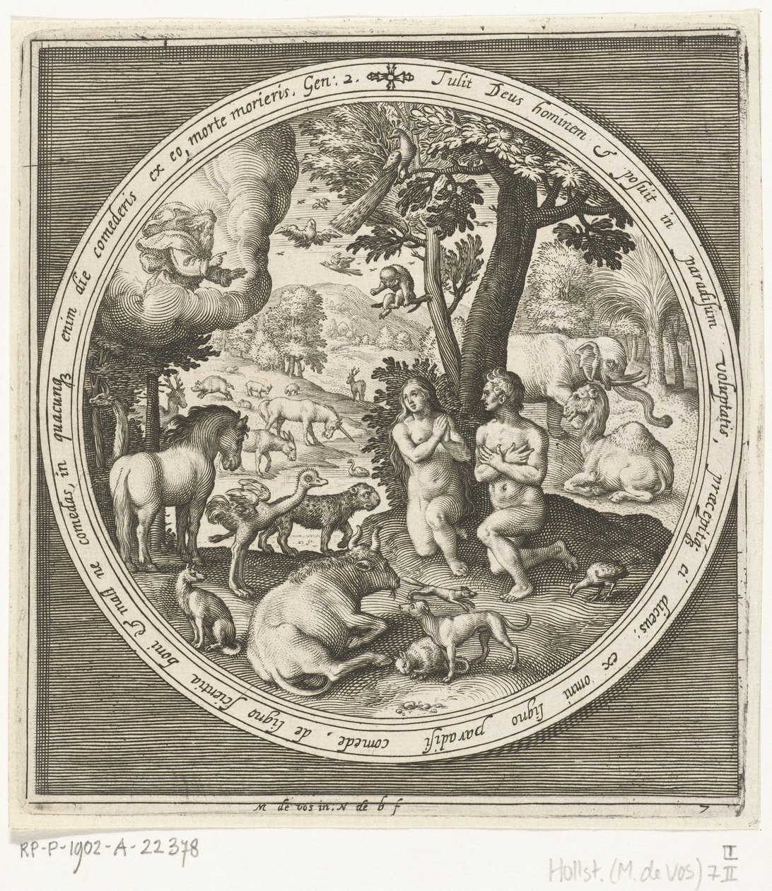 O sétimo dia da criação: Adão e Eva no paraíso
Da criação à expulsão do paraíso (título da série) de Nicolaes de Bruyn