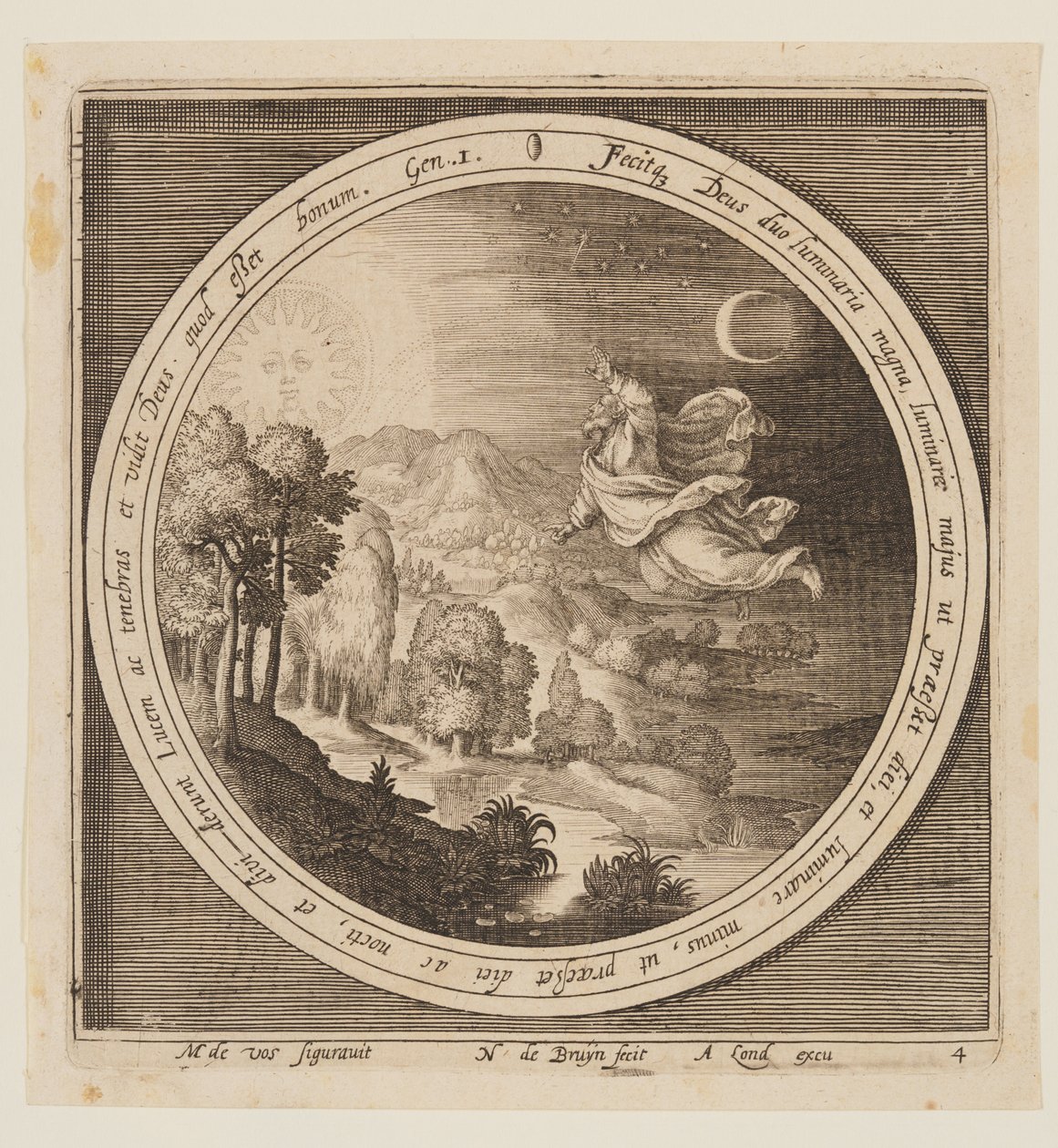 Quarto Dia: A Criação do Sol, da Lua e das Estrelas, desde a Criação até à Expulsão do Paraíso de Nicolaes de Bruyn