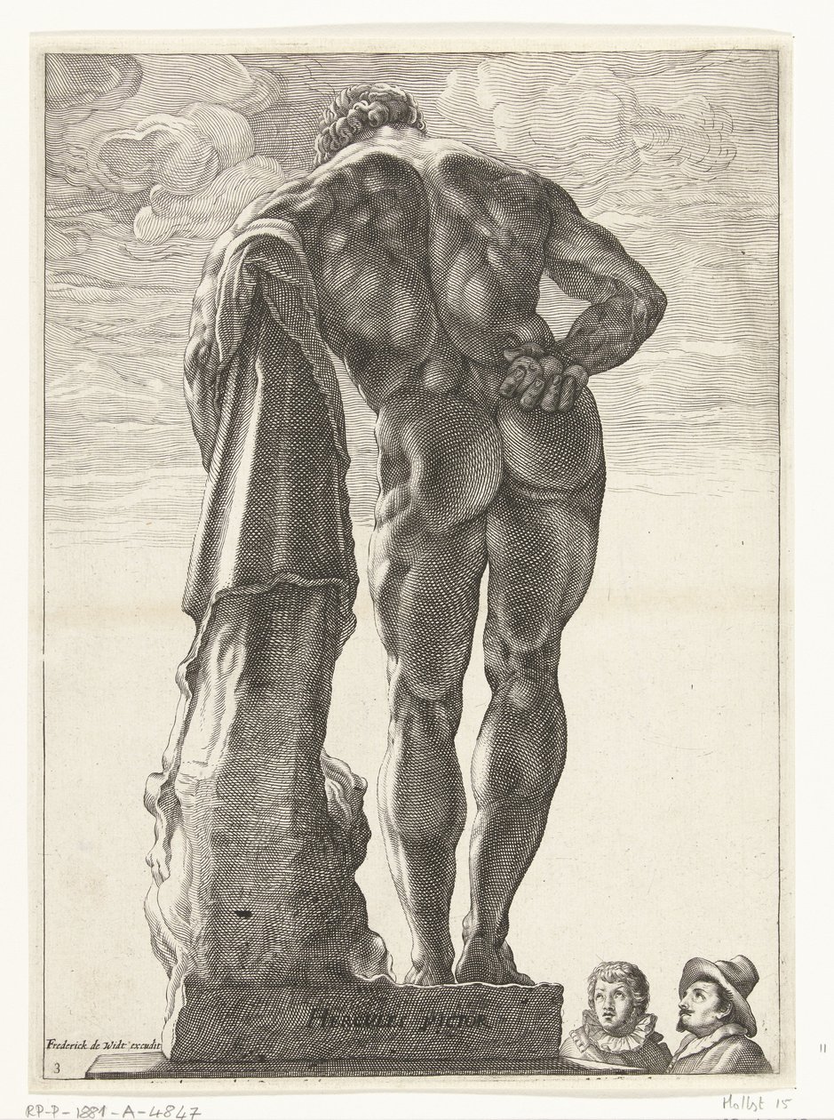 Hercules Farnese
Hércules Victor (título sobre o objecto)
Três estátuas antigas em Roma depois de Goltzius (título da série) de Nicolaes de Bruyn