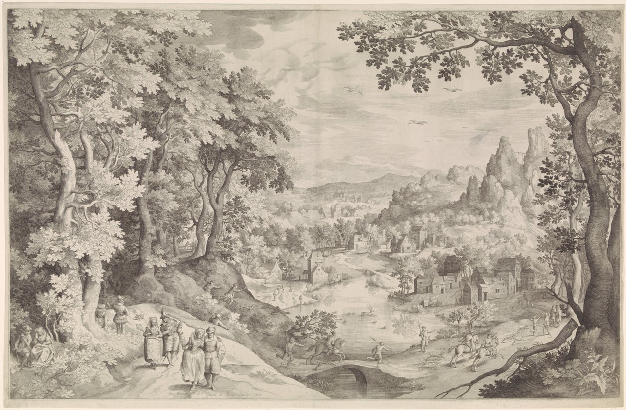 Paisagem com caça ao veado de Nicolaes de Bruyn