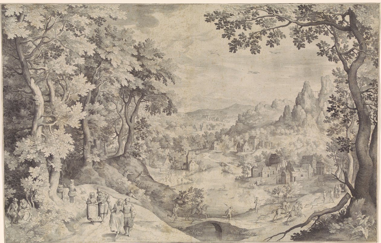 Paisagem com caça ao veado de Nicolaes de Bruyn