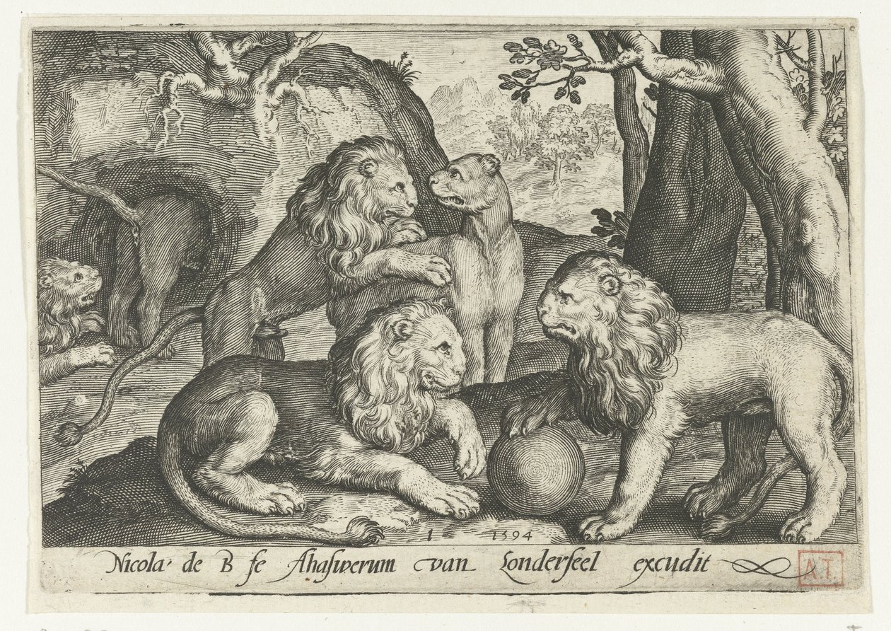 Leões
Animalivm qvadrvpedvm (título da série)
Animais em paisagens (título da série) de Nicolaes de Bruyn