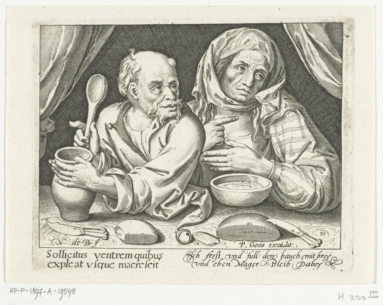 Homem e mulher comem mingau de Nicolaes de Bruyn