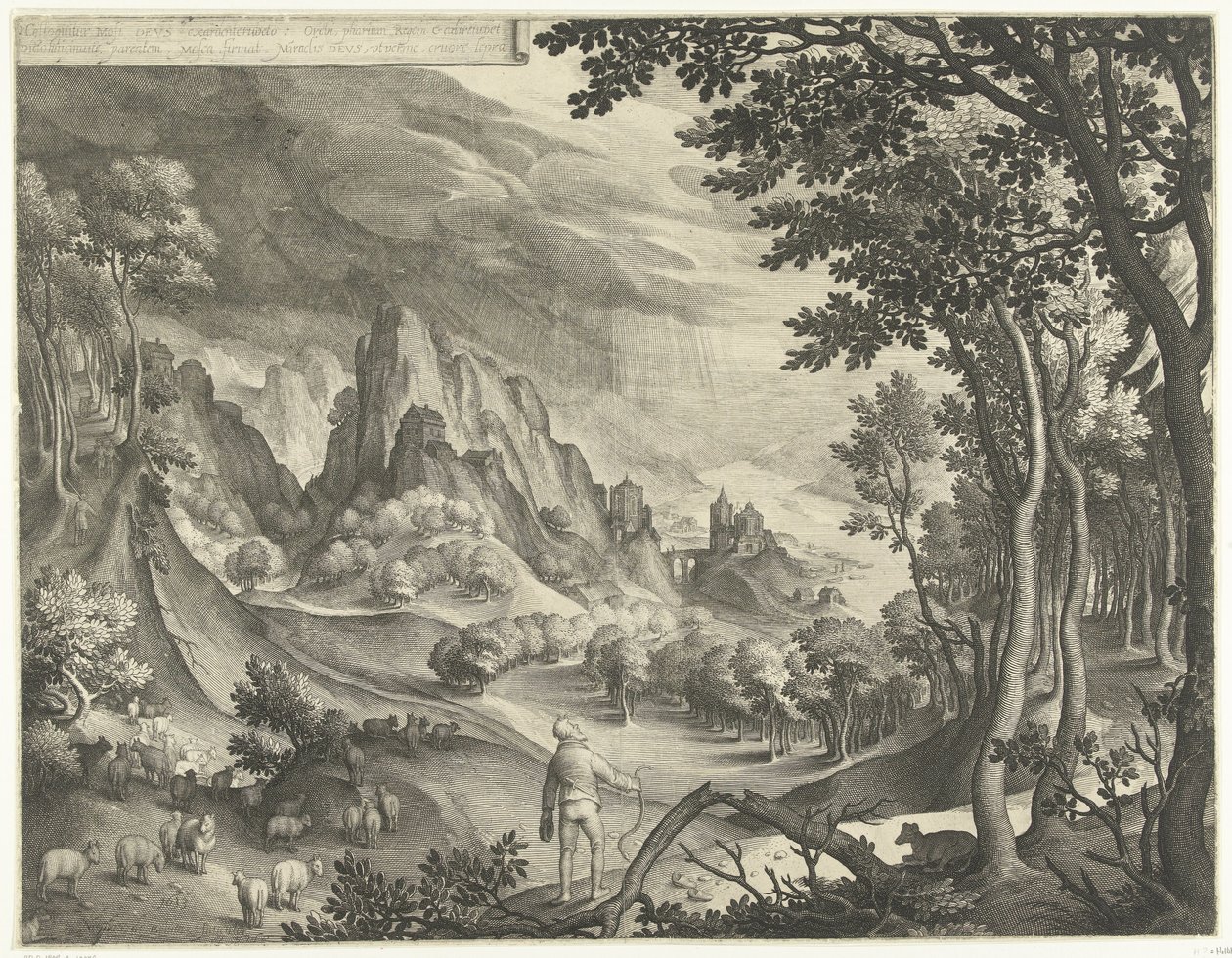 Moisés é abordado por Deus no Monte Horeb de Nicolaes de Bruyn