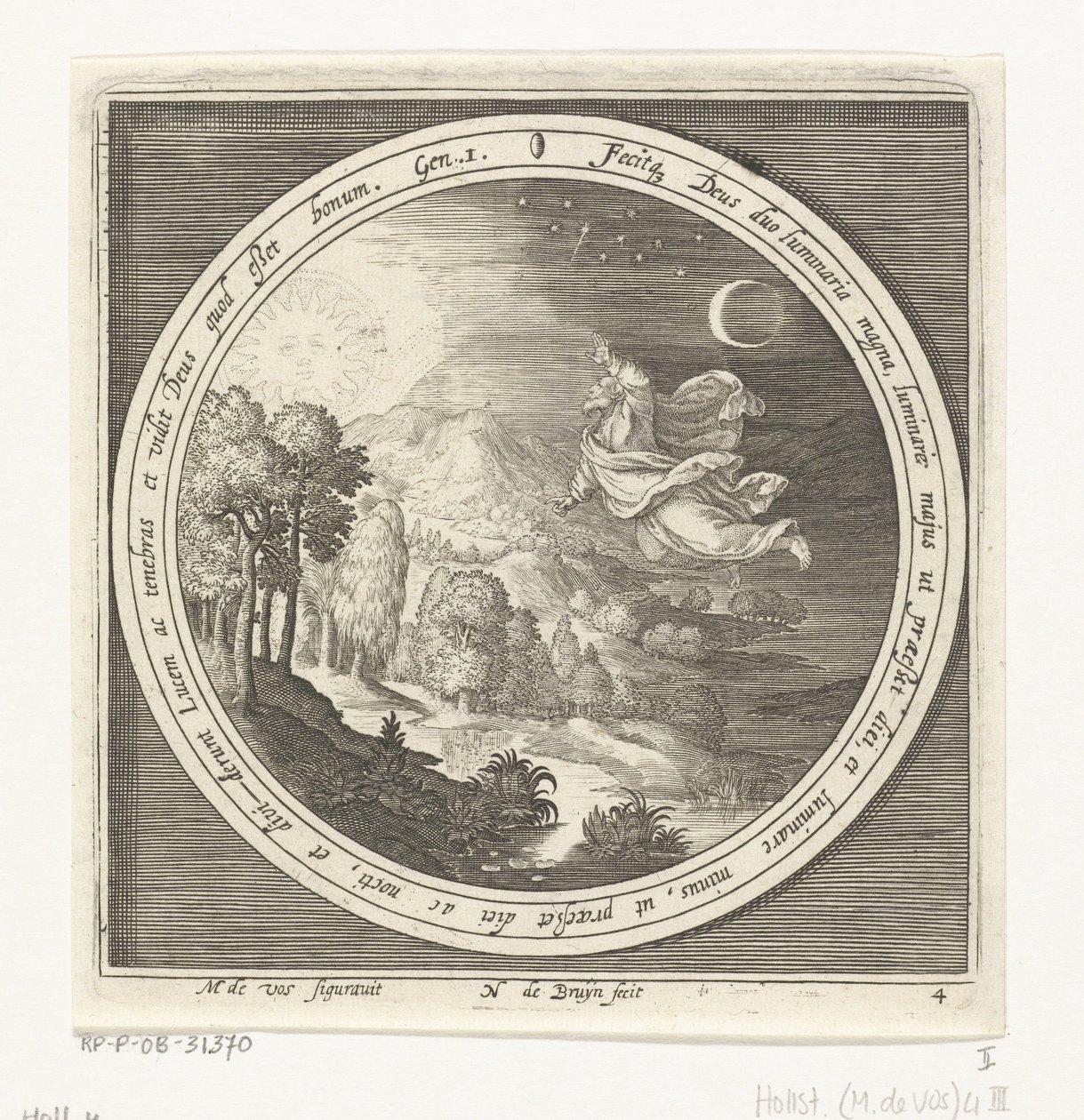 Quarto dia da criação: Deus cria o sol, a lua e as estrelas
Da criação à expulsão do paraíso (título da série) de Nicolaes de Bruyn