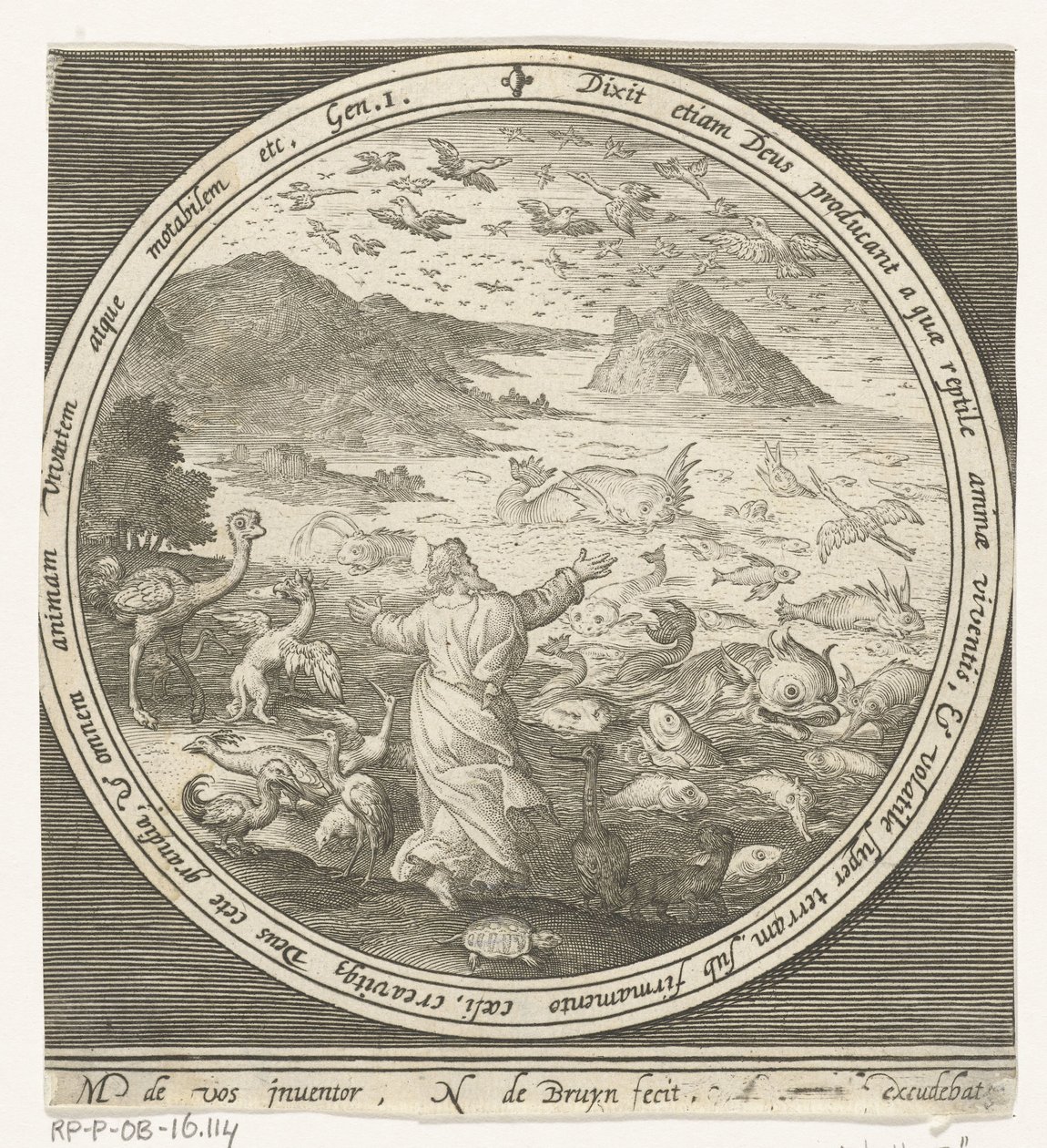 Quinto dia da criação: Deus cria peixes e aves
Da criação à expulsão do paraíso (título da série) de Nicolaes de Bruyn