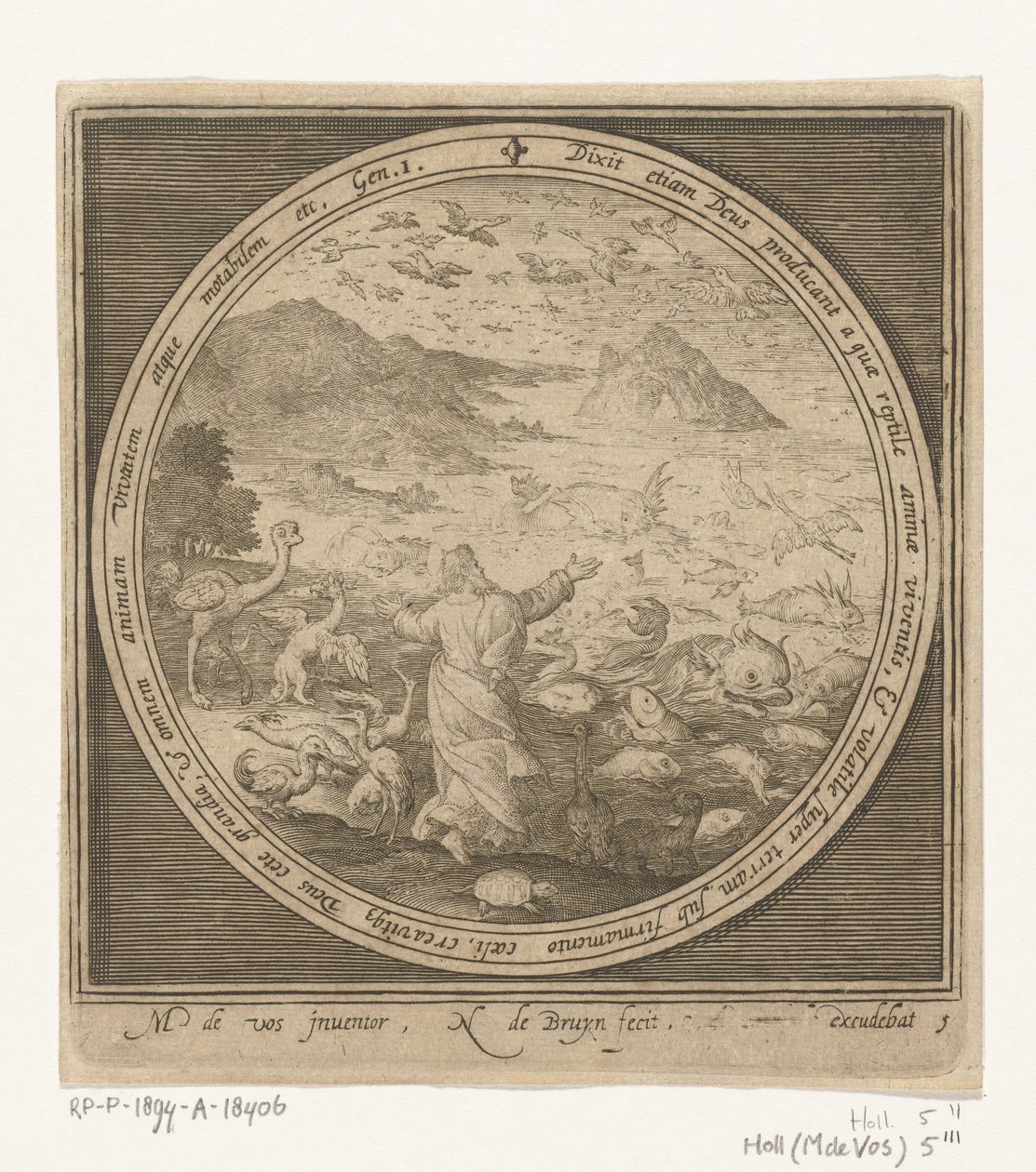 Quinto dia da criação: Deus cria peixes e pássaros Da Criação à Expulsão do Paraíso (título da série) de Nicolaes de Bruyn