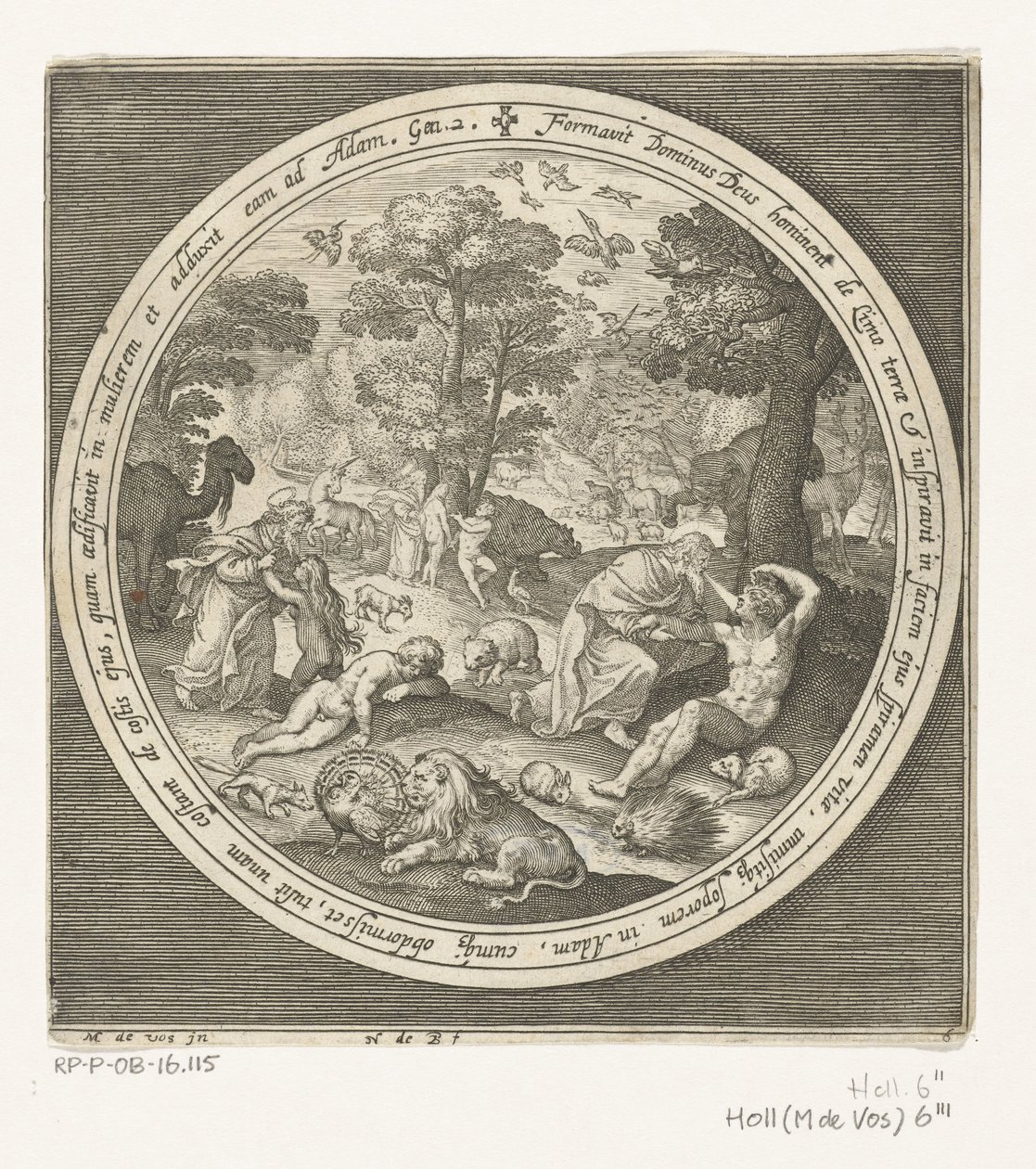 Sexto dia da criação: Deus cria os animais e Adão e Eva
Da criação à expulsão do paraíso (título da série) de Nicolaes de Bruyn