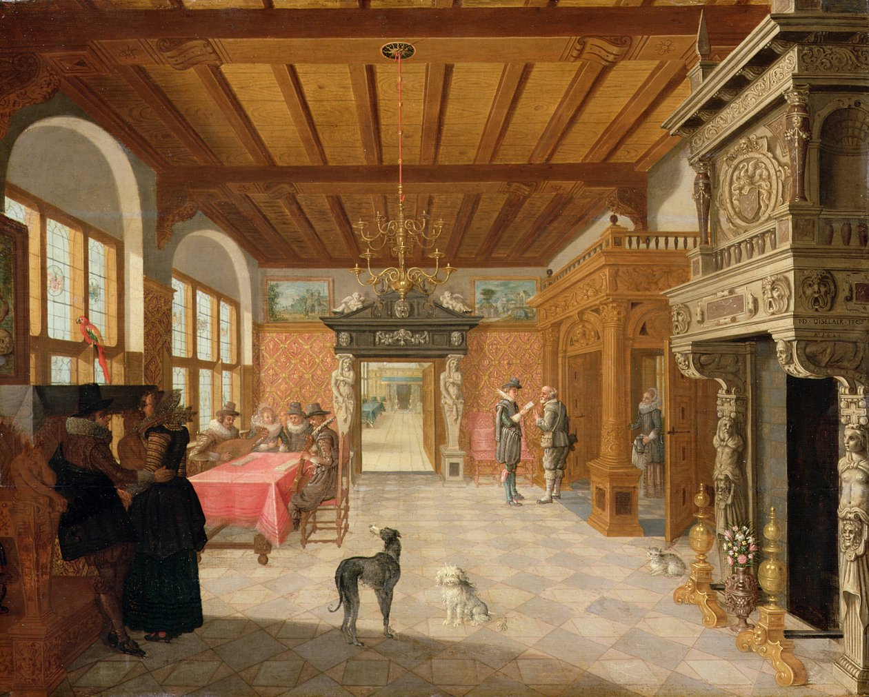 Interior de um salão com figuras, 1621 de Nicolaes de Gyselaer