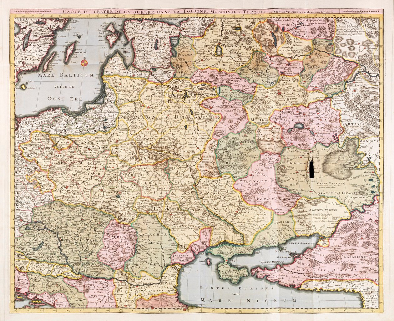 Mapa do Teatro de Guerra na Polónia, Moscovo e Turquia" de Nicolas Visscher de Nicolaes the Elder Visscher