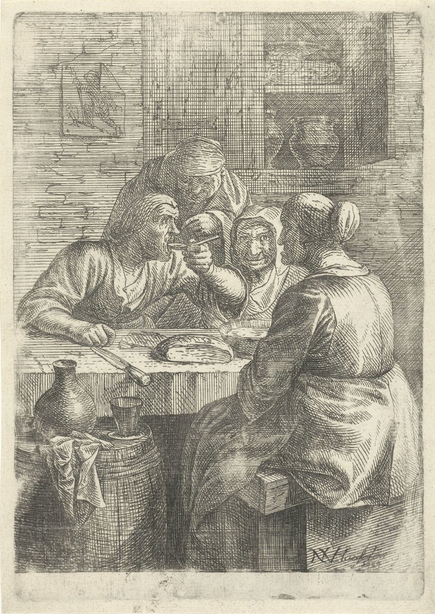 Três mulheres idosas a comer à mesa de Nicolaes van Haeften