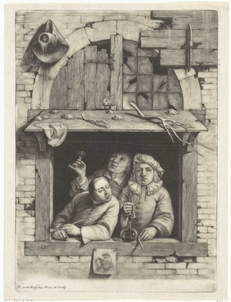 Três fumantes em uma janela de Nicolaes van Haeften