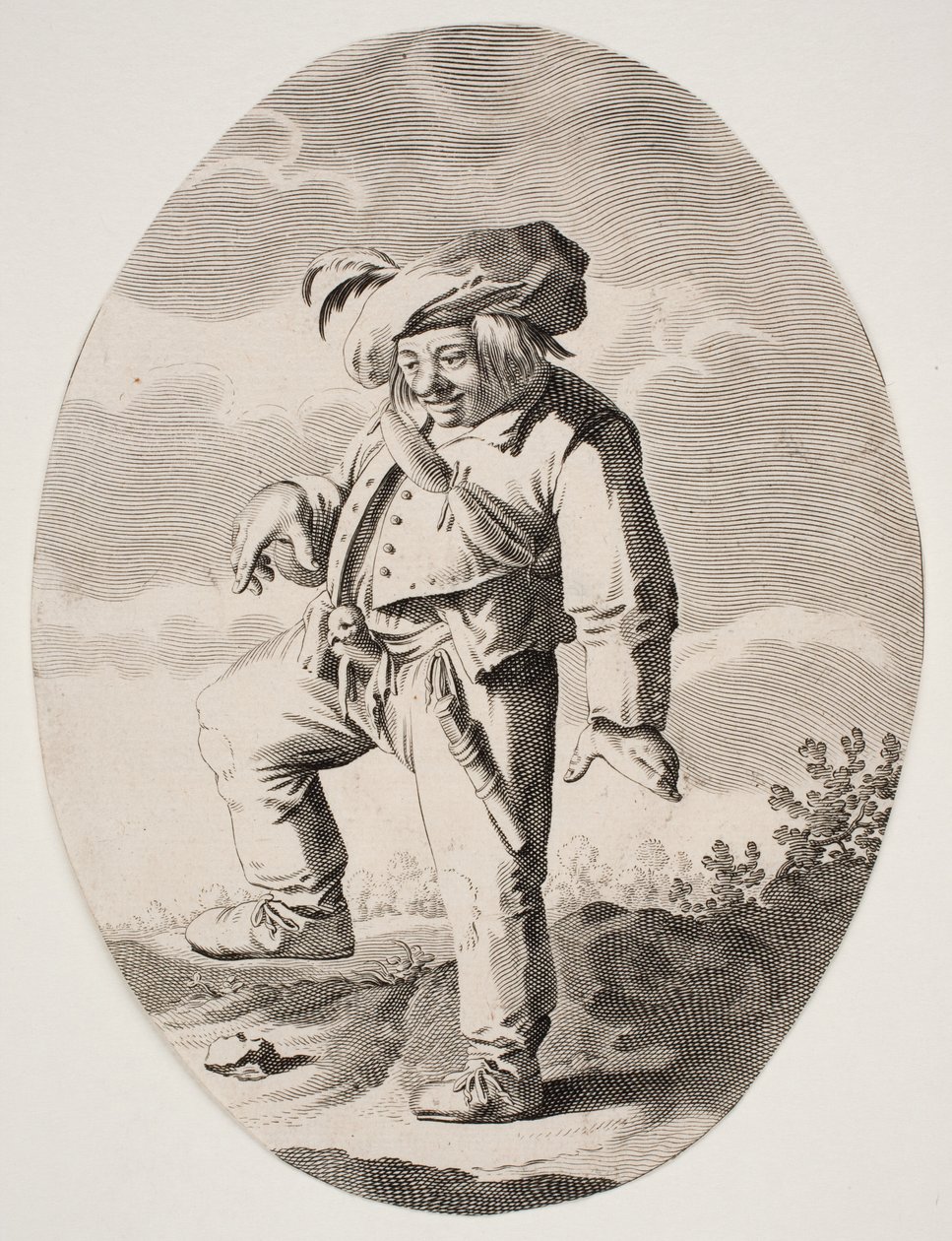 Agricultor dançando com um pássaro em sua mosca de Nicolaes van Lijnhoven