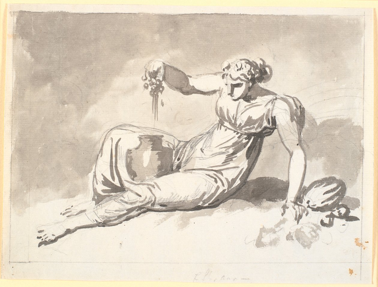 Outono, uma mulher sentada pressionando uvas de Nicolai Abildgaard
