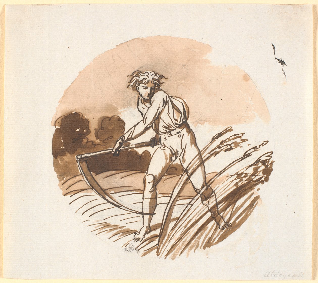 Um ceifador empunhando uma foice, reverso. de Nicolai Abildgaard