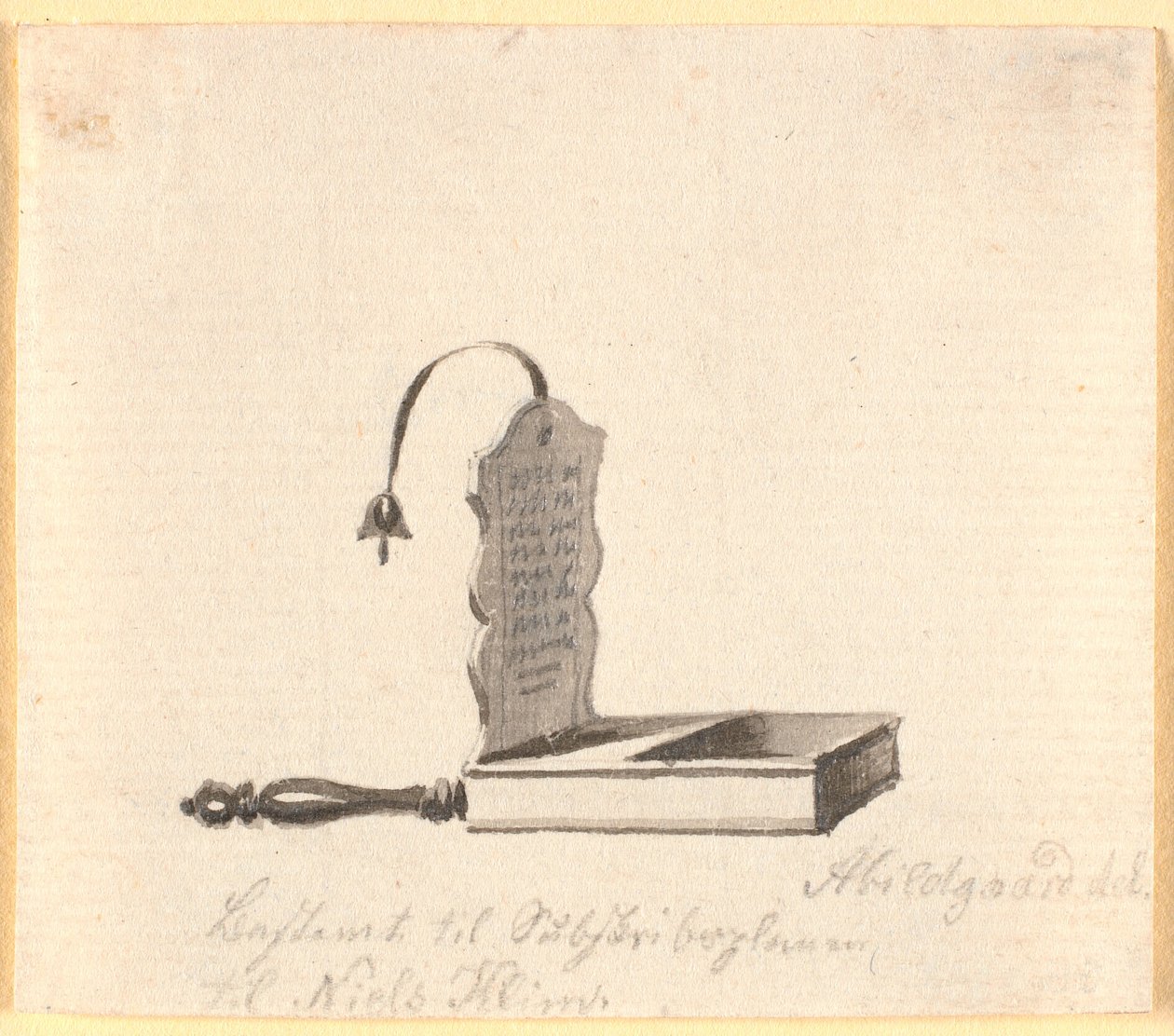 Um klingbeutel, destinado (e usado?) para a vinheta no convite de assinatura para a tradução Niels-Klim de Baggesen de Nicolai Abildgaard