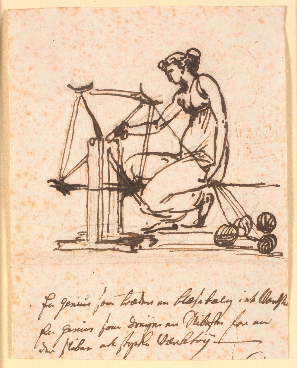 Uma mulher fiando o fio em um molinete de Nicolai Abildgaard