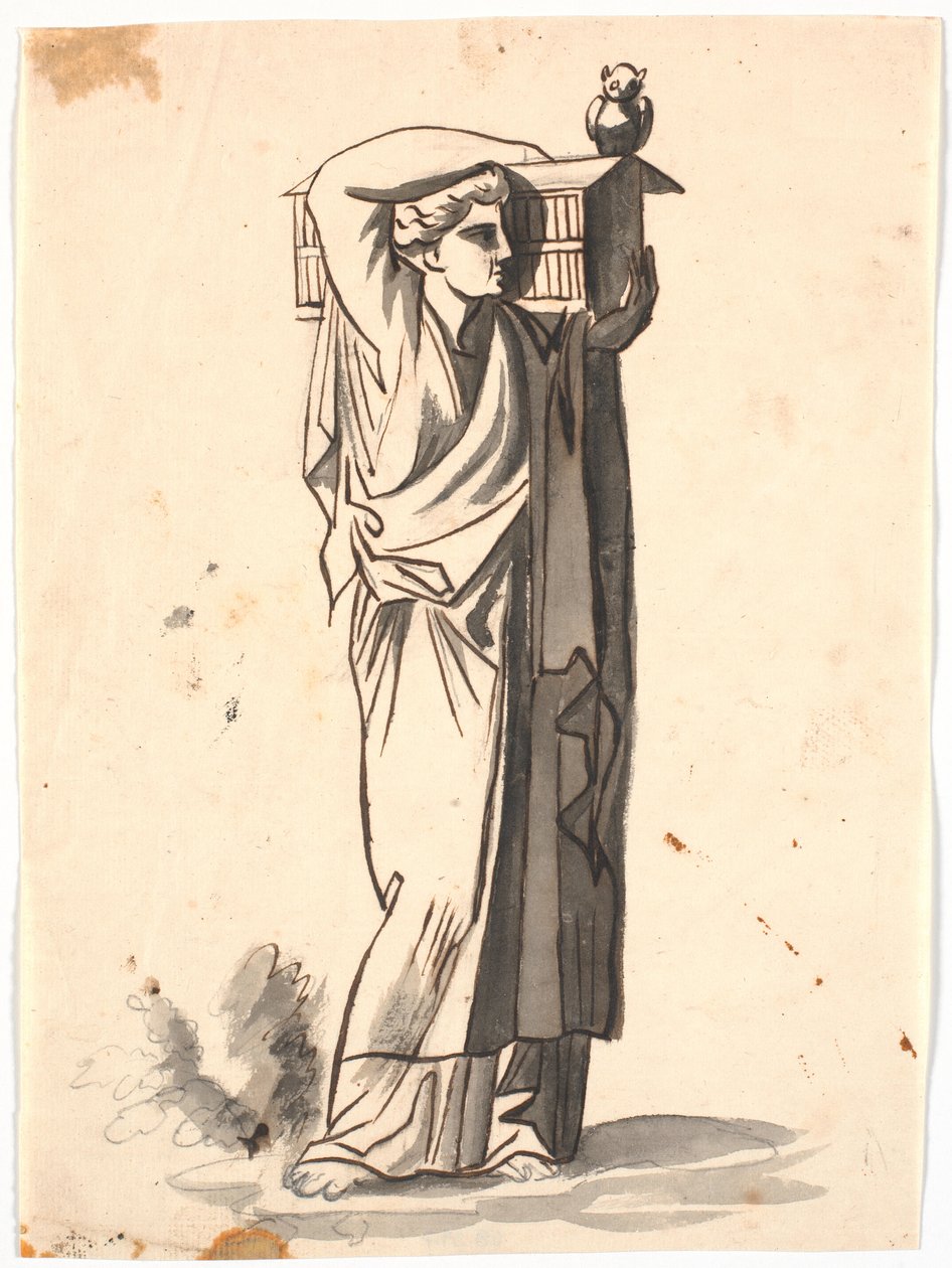 Uma figura feminina carregando um lençol no ombro esquerdo de Nicolai Abildgaard