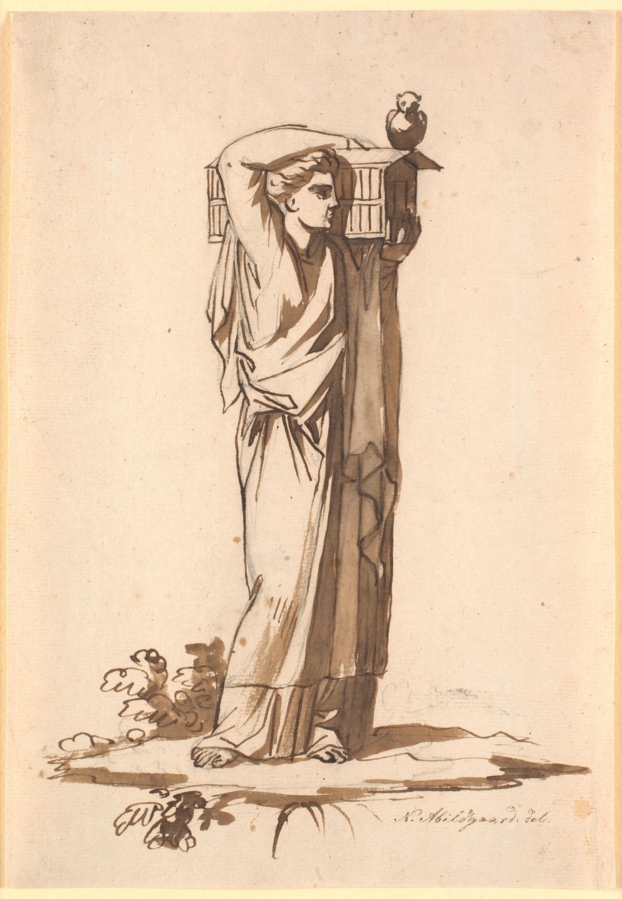 Uma figura feminina carregando um lençol no ombro esquerdo de Nicolai Abildgaard
