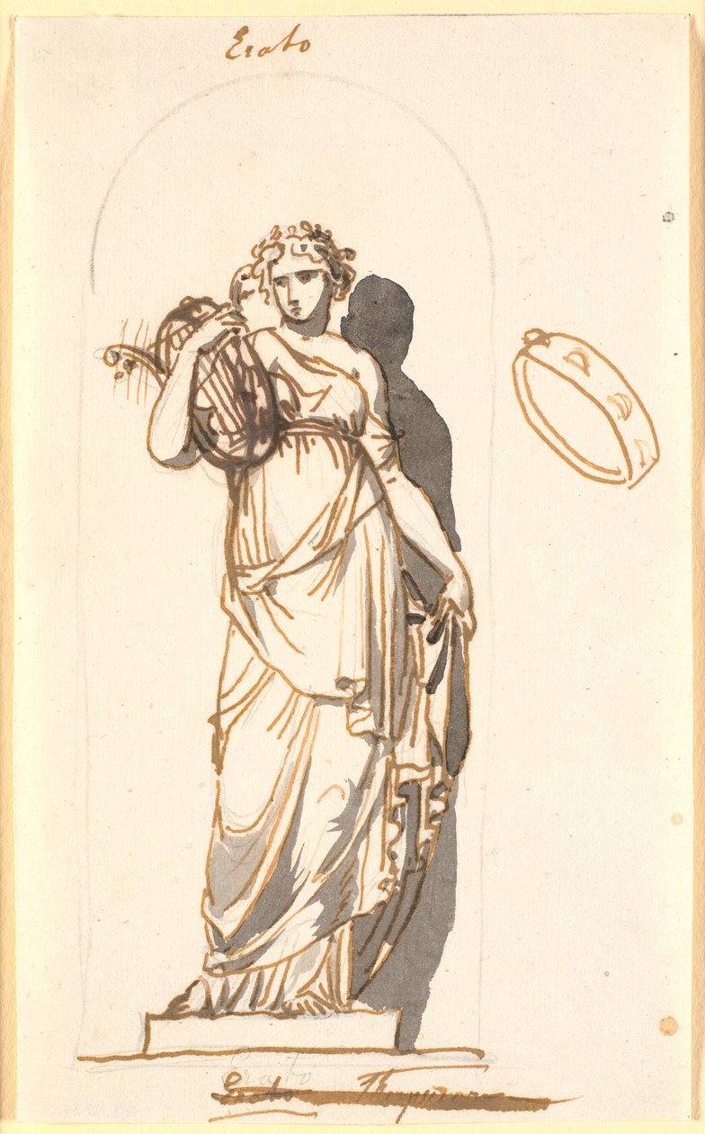 Erato, a musa da poesia amorosa, como estátua em nicho de Nicolai Abildgaard