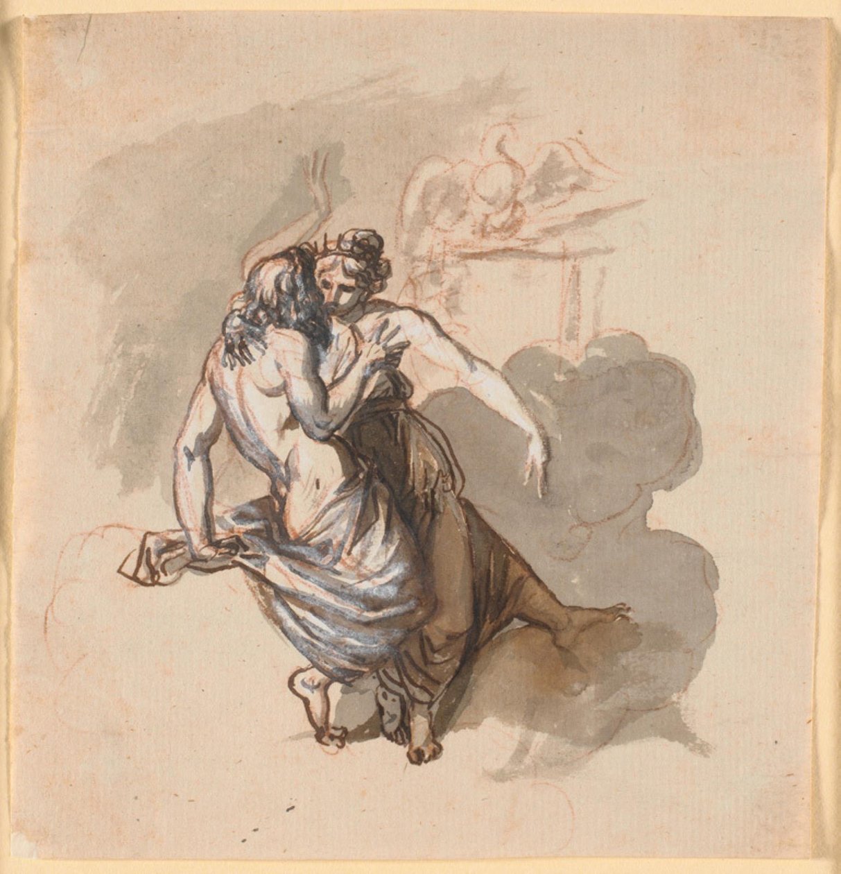 Um casal amoroso de deuses, sentado nas nuvens de Nicolai Abildgaard