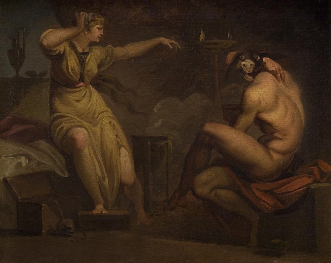 Fotis vê seu amante Lucius transformado em burro. Motivo do Asno de Ouro de Apeleio de Nicolai Abildgaard