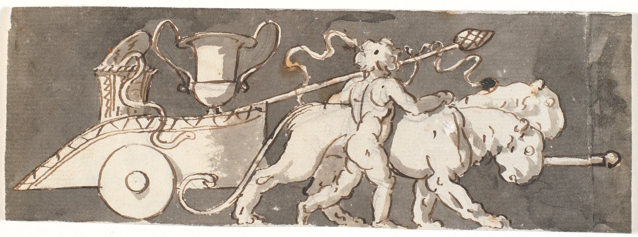 Friso com menino pela carruagem de Baco e Marte (ou Plutão) puxado por leões de Nicolai Abildgaard