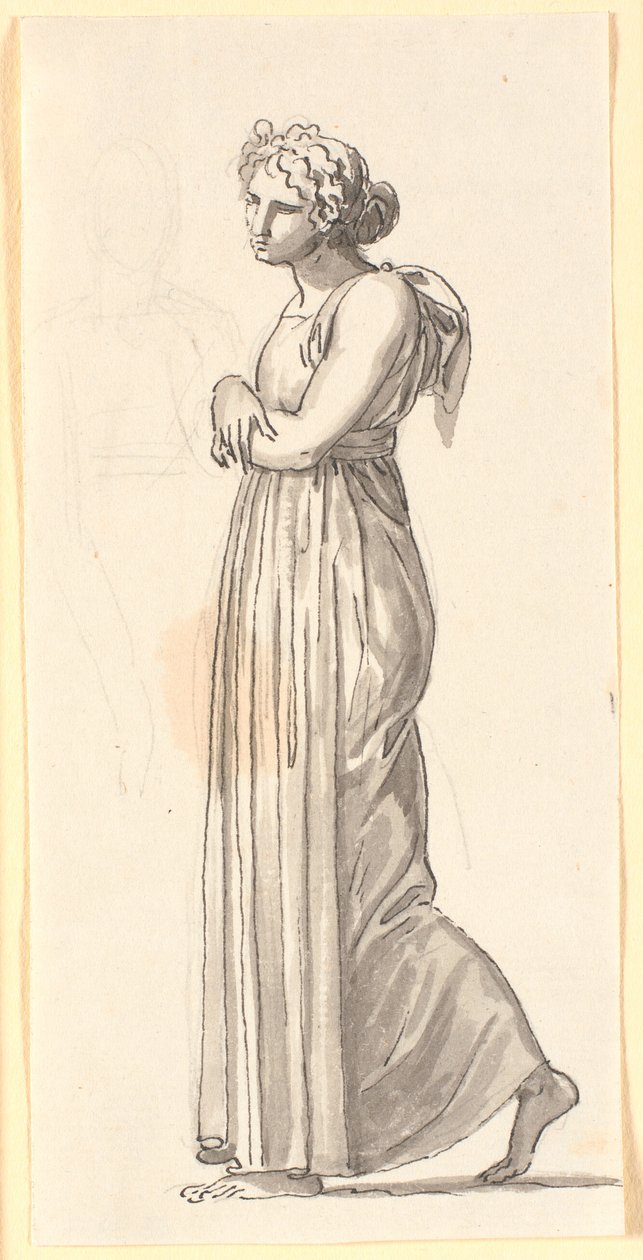 Figura feminina ambulante em traje antigo, de perfil à esquerda. de Nicolai Abildgaard