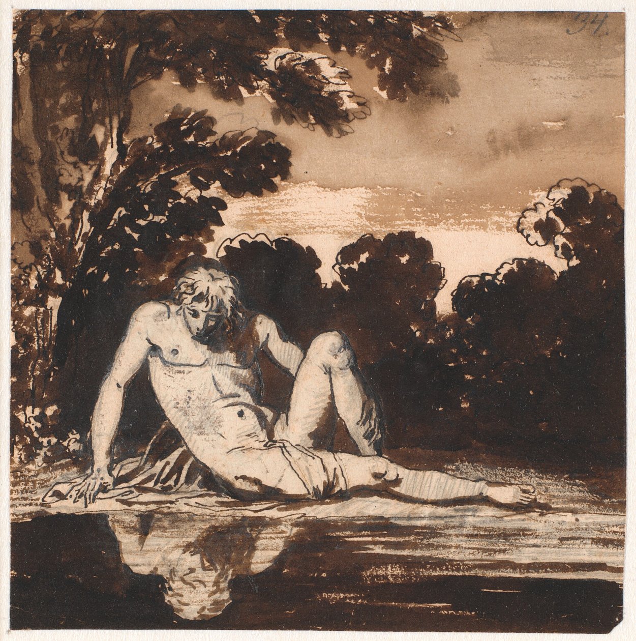 Hyachintos, a juventude de Apolo, Narciso, descansando junto ao riacho de Nicolai Abildgaard