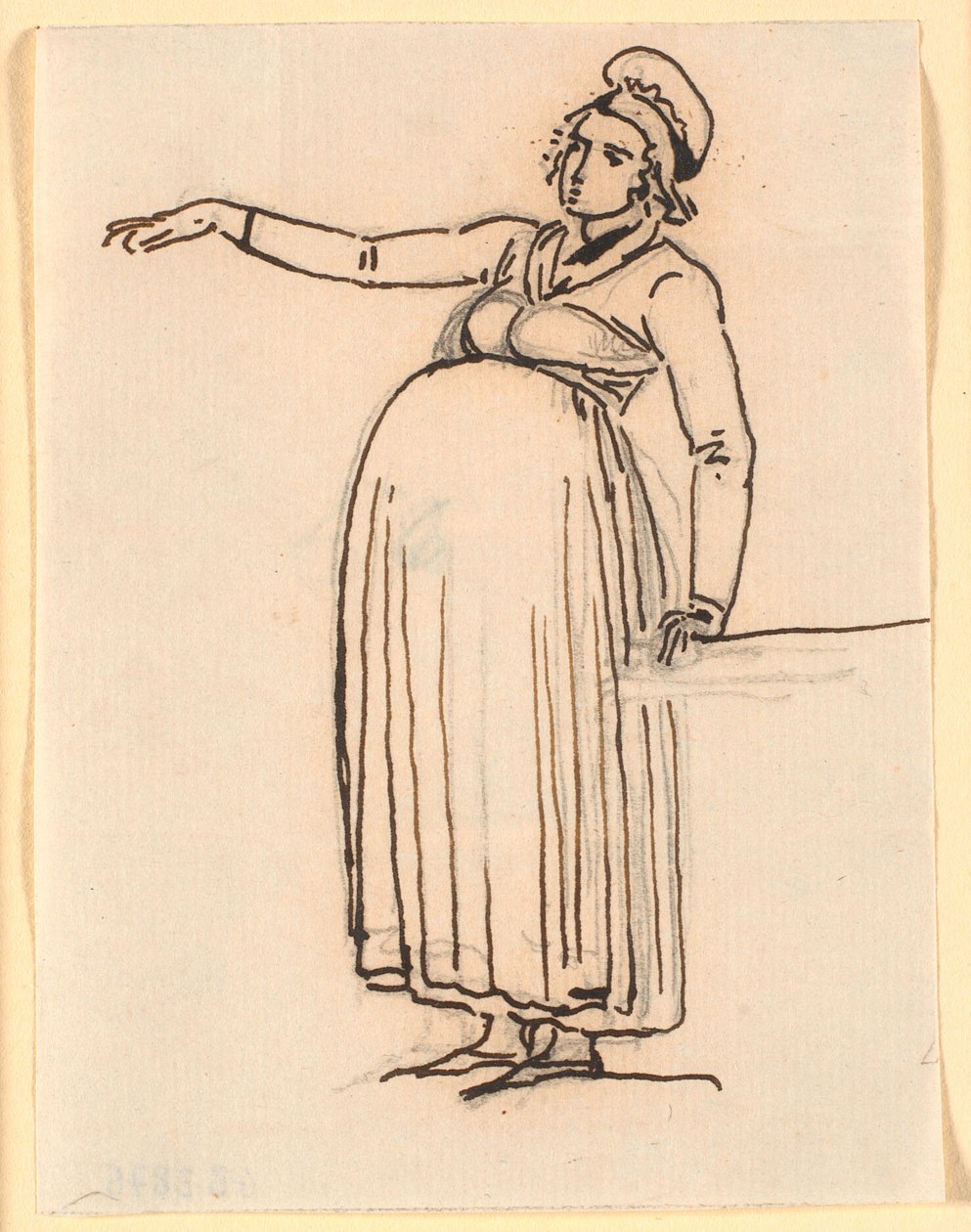 Caricatura de uma mulher fértil com o braço direito estendido de Nicolai Abildgaard
