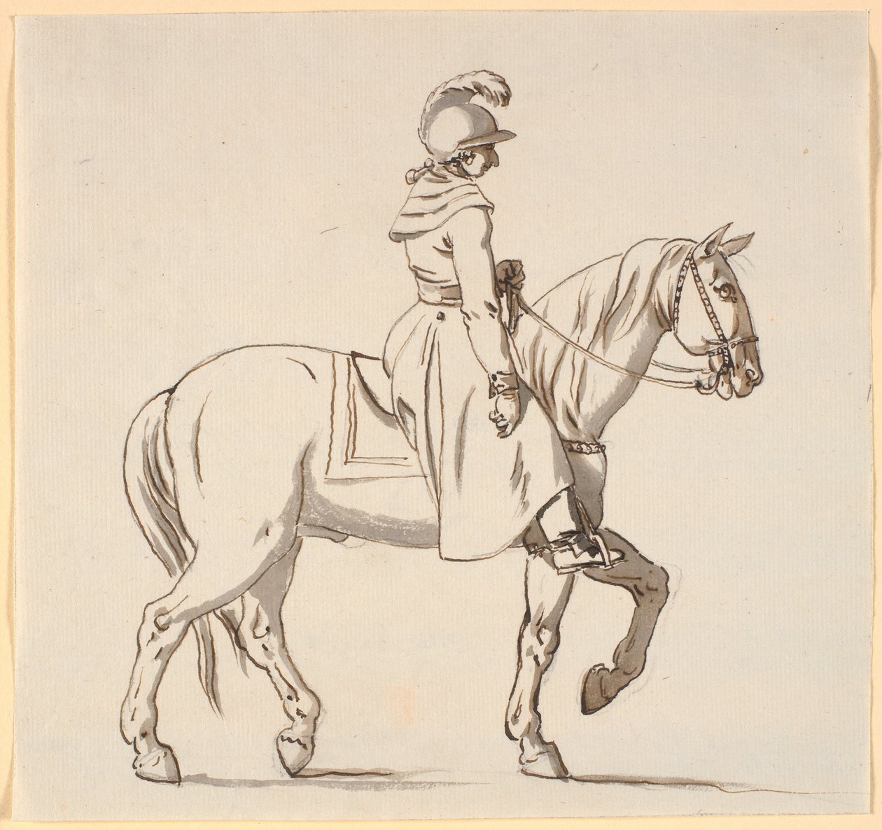 Caricatura de um cavaleiro (com vista para a estátua de Christian V?) de Nicolai Abildgaard