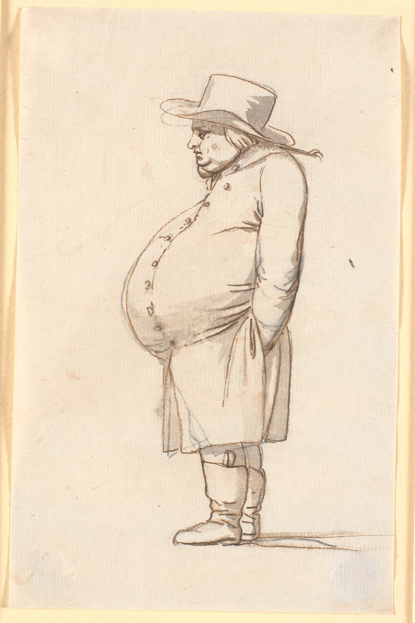 Caricatura de um homem barrigudo, de perfil à esquerda de Nicolai Abildgaard