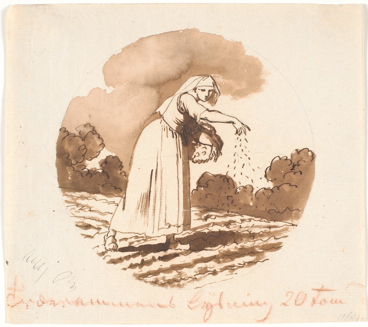 Mulher espalhando sêmen. Composição circular de Nicolai Abildgaard