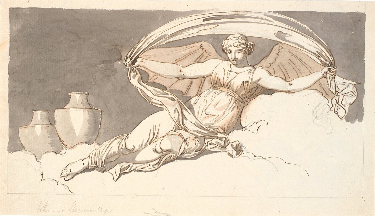Noite, uma mulher descansando com asas de morcego de Nicolai Abildgaard