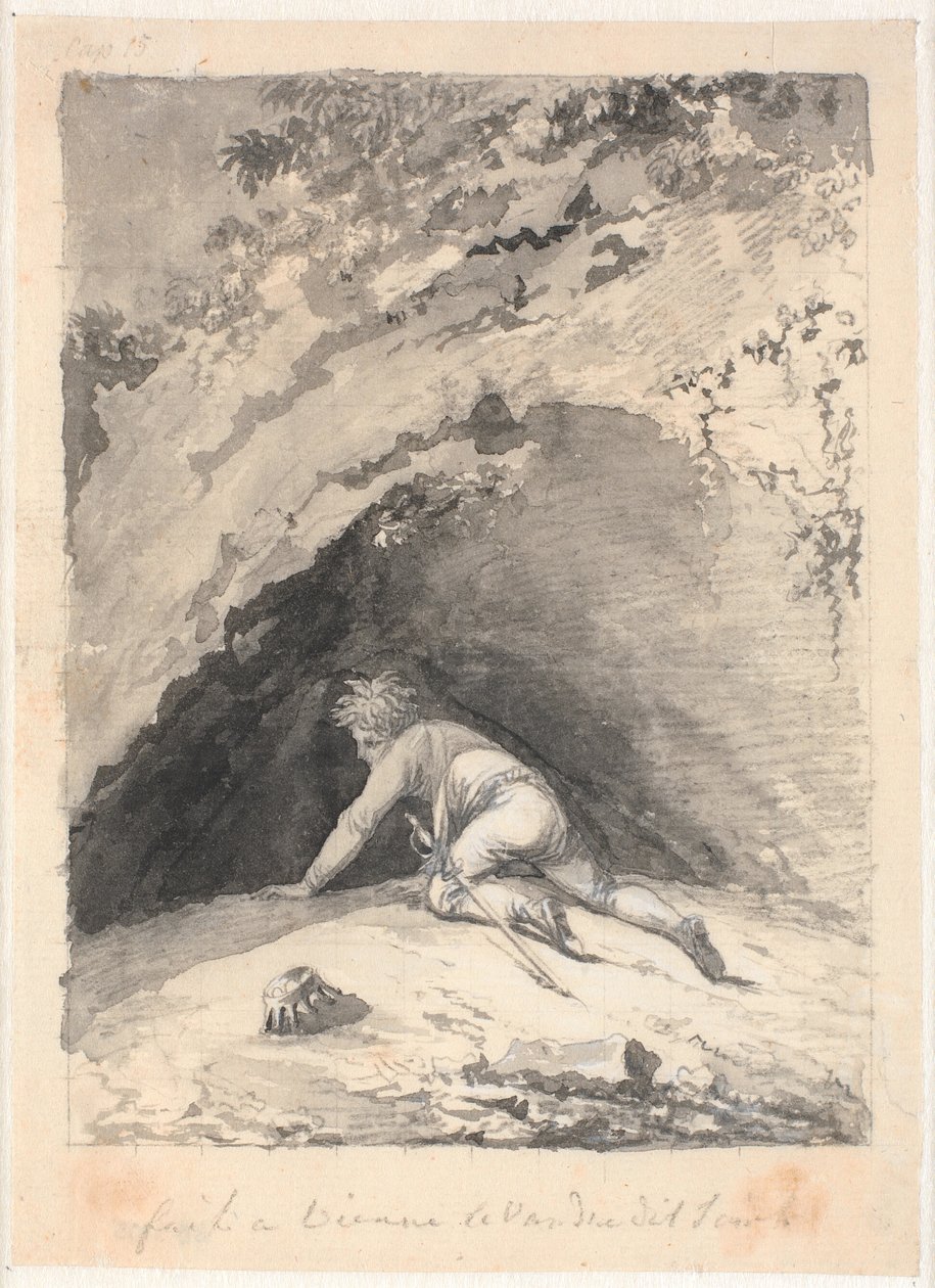Niels Klim rasteja para dentro da caverna de Nicolai Abildgaard
