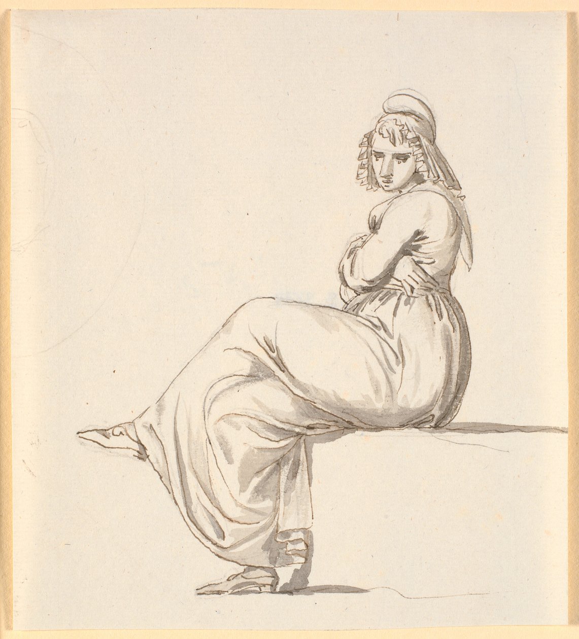 Mulher fértil sentada com braços cruzados, de perfil esquerdo de Nicolai Abildgaard